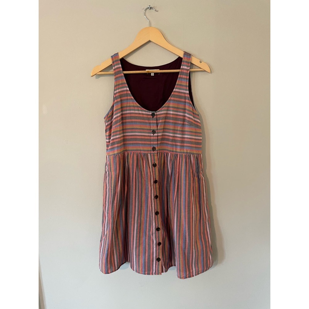 Madewell Scoopneck Button Down Rainbow Striped Multicolor Sleeveless Dress